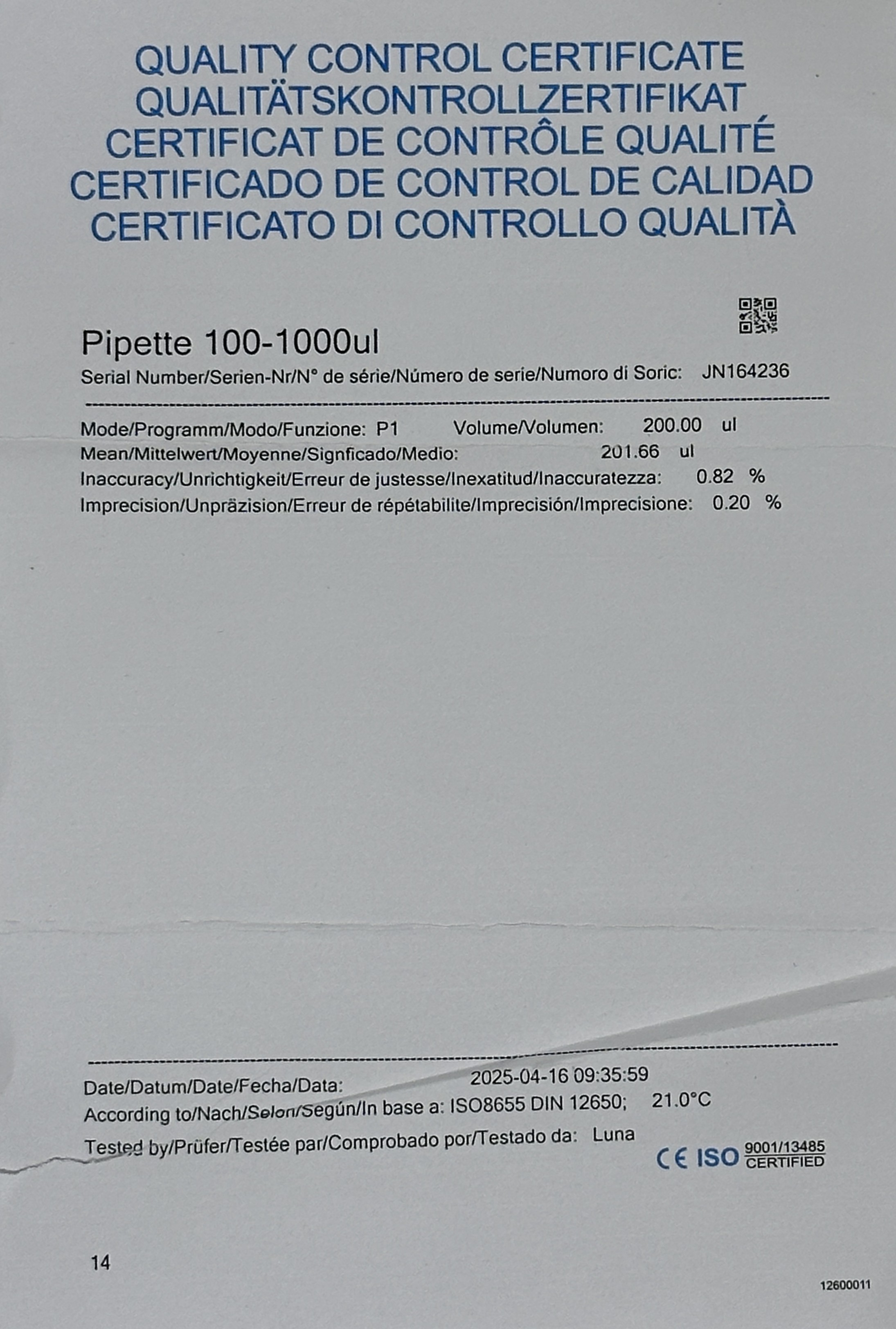Дозатор микропипетка JOANLAB переменного объема 100-1000 мкл фото 4